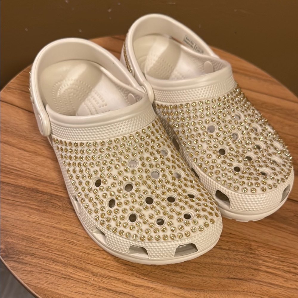 CROCS Classic Multi Gems Clogs in Cream and Gold